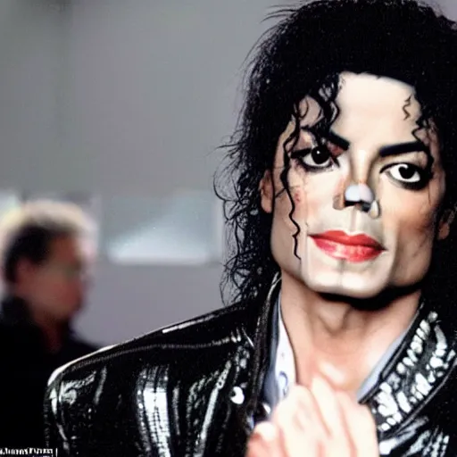 Image similar to Michael Jackson Stare smirk punches camera with ice in the background