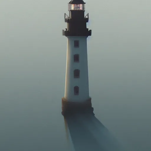 Image similar to a beautifuly ultradetailed painting of a lighthouse in a sea of black water with eldritch terrors crawling up from the water, icy mist, morning shot, Raphael Lacoste, Makoto Shinkai, 4k, trending on artstation, aerial photography.