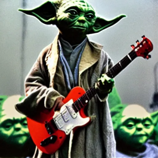 Image similar to yoda performing at woodstock