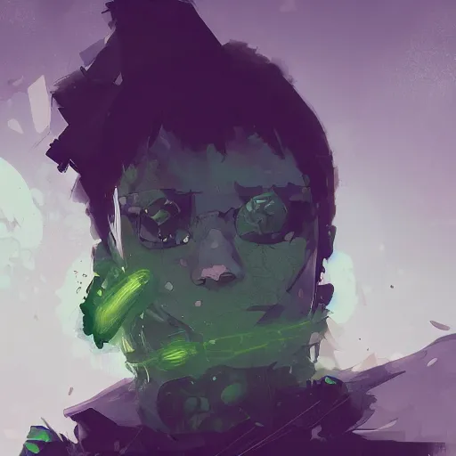 Prompt: green oblong stone with three shiny black eyes, by Ismail Inceoglu, digital art, detailed, glossy, vibrant, brushstrokes, arcane, 4K