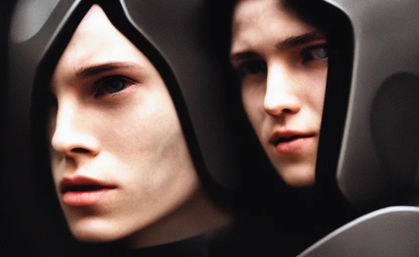 Image similar to cinestill 5 0 d candid photographic portrait by steve mccurry of a feminine male android wearing black techwear on a brutalist dystopian spaceship, extreme closeup, modern cyberpunk moody emotional cinematic, liminal overgrown, 8 k, hd, high resolution, 3 5 mm, f / 3 2, ultra realistic faces, ex machina