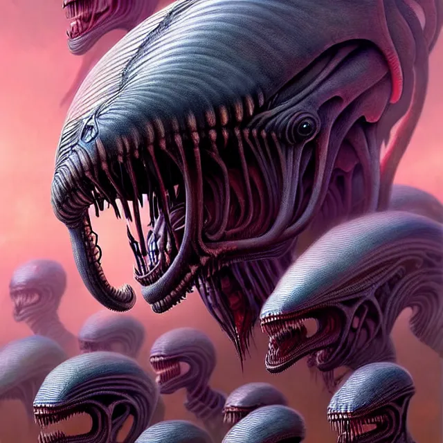 Prompt: epic professional digital art of a !terrifying aliens! (American football team), best on artstation, cgsociety, wlop, cinematic, breathtaking, epic, stunning, gorgeous, much detail, much wow, masterpiece by Wayne Barlowe + HR Giger + Jim Burns