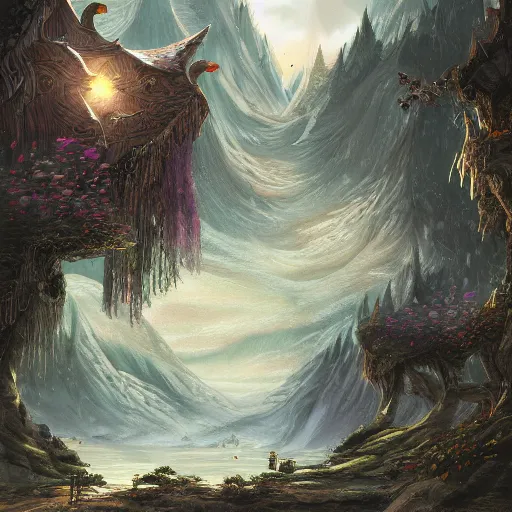Prompt: a beautiful detailed digital illustration of a fantasy landscape by Dylan Cole, trending on artstation.