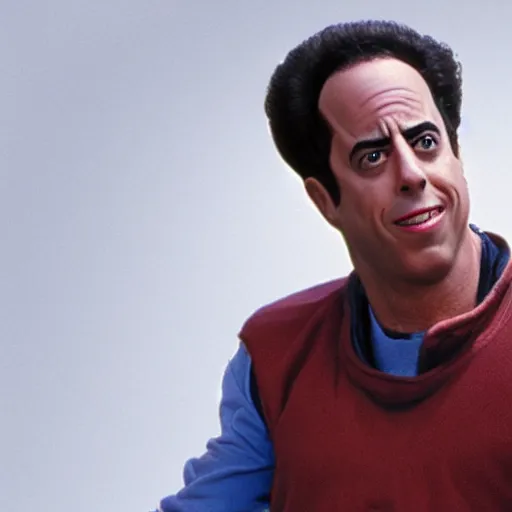 Prompt: Jerry Seinfeld as a cyborg, extremely realistic, movie still