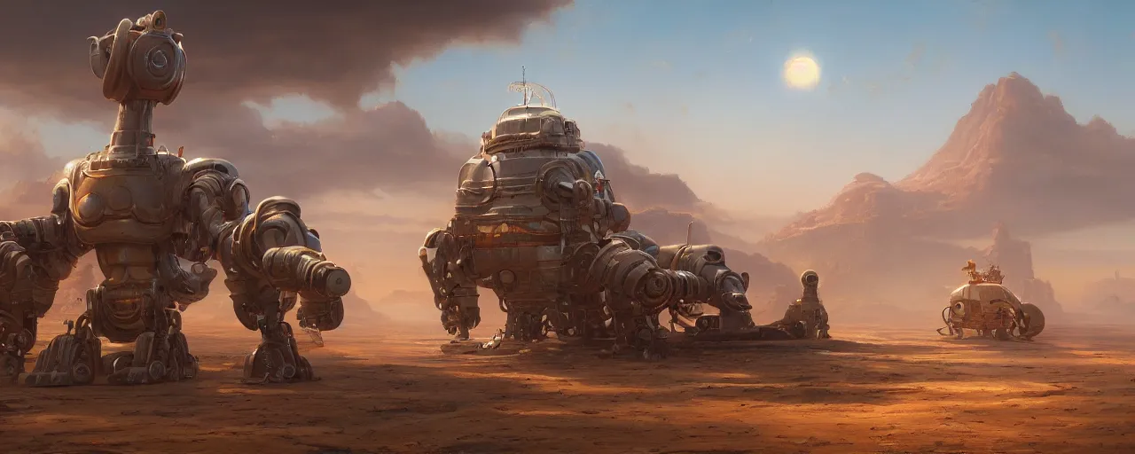 Prompt: last robot on earth, highly detailed oil painting, unreal 5 render, rhads, bruce pennington, tim hildebrandt, digital art, octane render, beautiful composition, trending on artstation, award - winning photograph, masterpiece