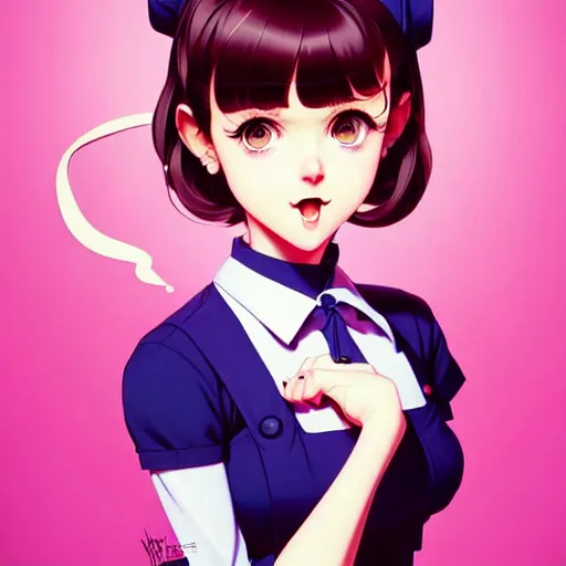 Image similar to a cute devout christian ditsy psychotic waitress mocks you, art by ilya kuvshinov and lois van baarle and ross tran, range murata, artgerm, norman rockwell, andy warhol, digital art, highly detailed, intricate, sharp focus, trending on artstation hq, deviantart, pinterest, ue 5, 4 k uhd img