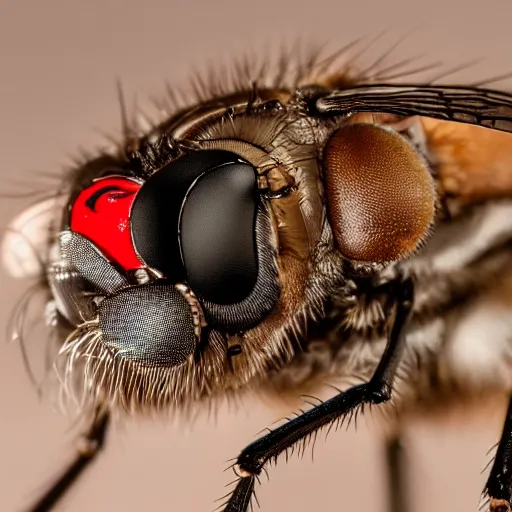 Image similar to a macro photograph of a fly with the head of donald trump
