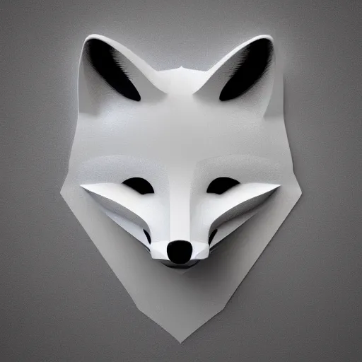 Prompt: an abstract icon depicting a fox, white background, render, blender, 3d