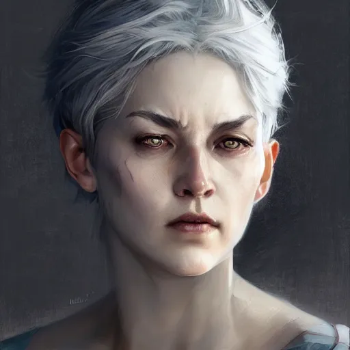 Prompt: headshot immortal female wizard black skin white hair wise, realistic shaded lighting poster by craig mallismo, artgerm, jeremy lipkin and michael garmash, unreal engine, radiant light, detailed and intricate environment, digital art, art station trends