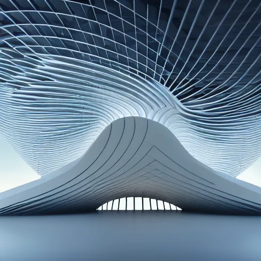 Image similar to designed by santiago calatrava ; highly detailed ultra sharp 3 d render villa interior cinematic composition of a smooth ceramic porcelain biomorphic magnolia stone nebula fluid fractal sci - fi surreal architecture