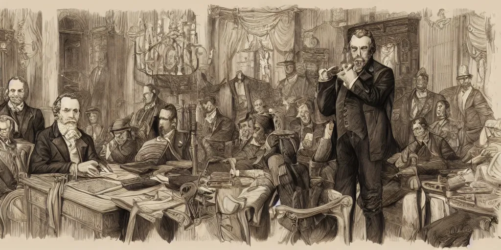 Prompt: five score years ago, a great american, in whose symbolic shadow we stand today, signed the emancipation proclamation. ultrafine highly detailed colored illustration, intricate linework, sharp focus, octopath traveler, final fantasy, unreal engine highly rendered, global illumination, radiant light, intricate environment