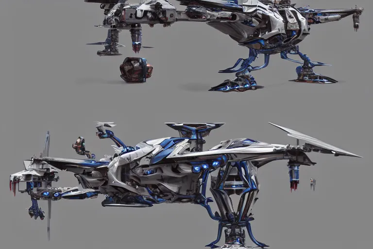 Prompt: concept art of a futuristic helicopter, extremely symmetrical, blueprint schematics, top down view, bottom view, side view, aggressive panels, mecha inspired, apache chopper, railgun turret, robotic, highly detailed, artstation, pinterest, super realistic, octane render