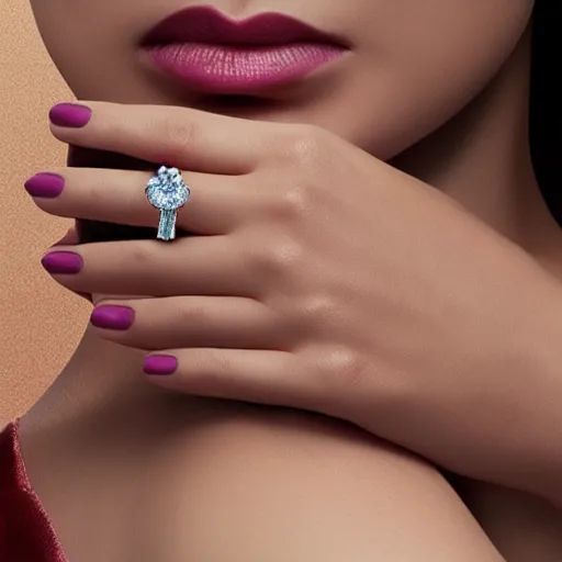 Image similar to hands modelling diamond ring, Zales ad