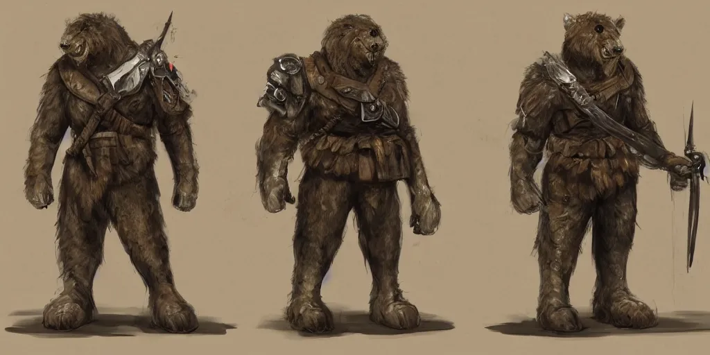 Image similar to concept art of a high fantasy ww1 bear beast-man soldier using a ray gun trending on artstation, detailed high resolution