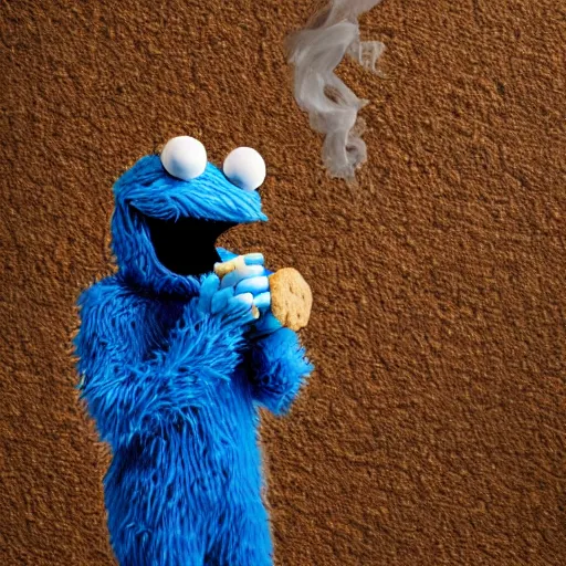 Prompt: cookie monster smoking a blunt stylised jonathan zawada photography portrait