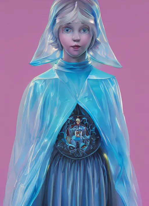 Prompt: blue eyes girl with transparent cape :: by Martine Johanna and Simon Stålenhag and Chie Yoshii and wlop and Guillermo del toro :: ornate, dynamic, particulate, rich colors, elegant, centered, artstation, smooth, sharp focus, octane render, 3d