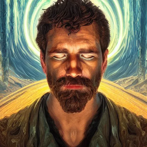 Image similar to portrait of melted zeus starring into the camera, fixed eyes, lightning environment, surreal, dramatic lighting, face, detailed, intricate, elegant, highly detailed, digital painting, artstation,, concept art, smooth, sharp focus, illustration, art by sam spratt, dan mumford, artem demura and alphonse mucha