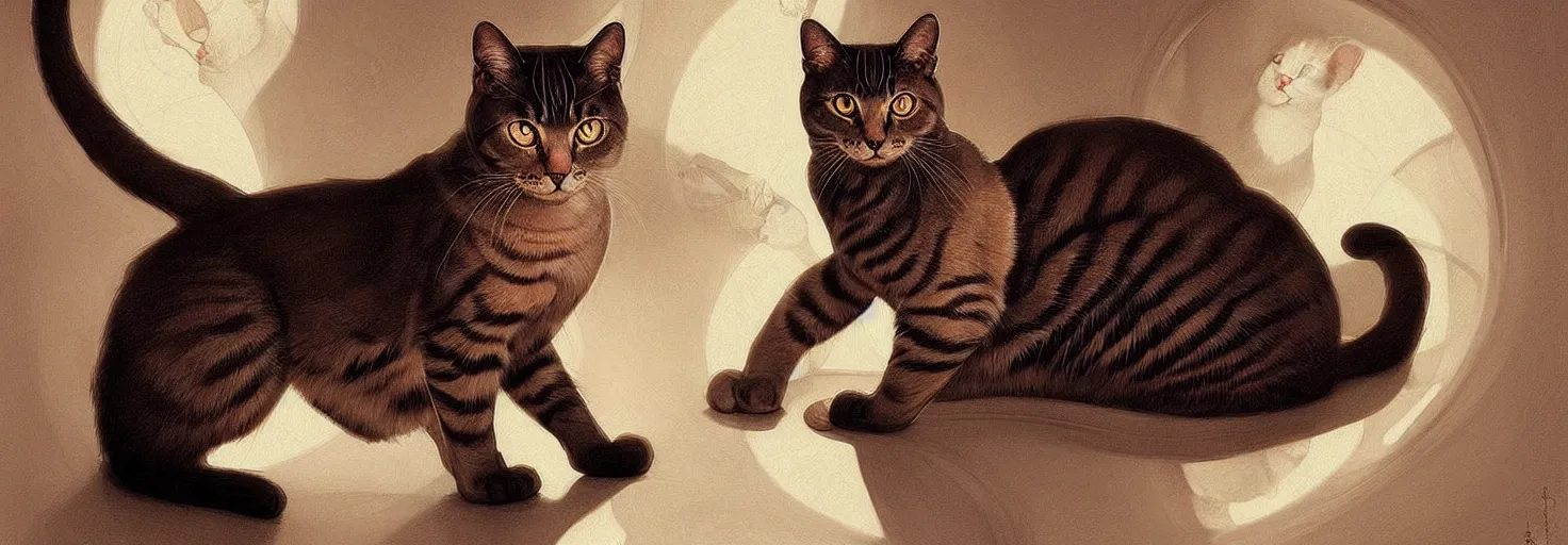 Prompt: beautiful cat with hundreds of spiral eyes, in acidic din, with soft light, symmetrical patterns, like leonardo da vinci sketches! j. c. leyendecker, greg rutkowski, artgerm