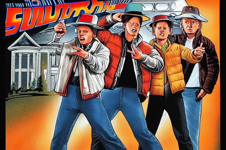 Prompt: the movie poster of Back to the future, Uncropped, highly detailed