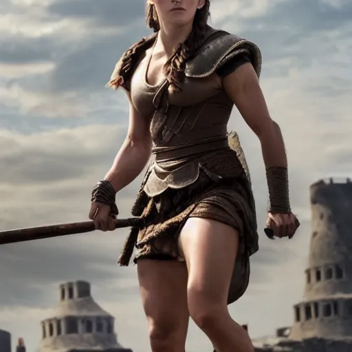 Prompt: first photos of 2 0 2 4 female 3 0 0 remake - muscular emma watson as leonidas, put on 1 0 0 pounds of muscle, looks different, steroids, hgh, ( eos 5 ds r, iso 1 0 0, f / 8, 1 / 1 2 5, 8 4 mm, postprocessed, crisp face, facial features )