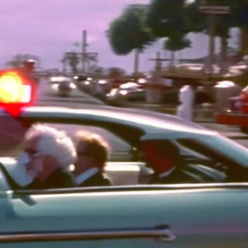 Image similar to colonel sanders in a high - speed car chase