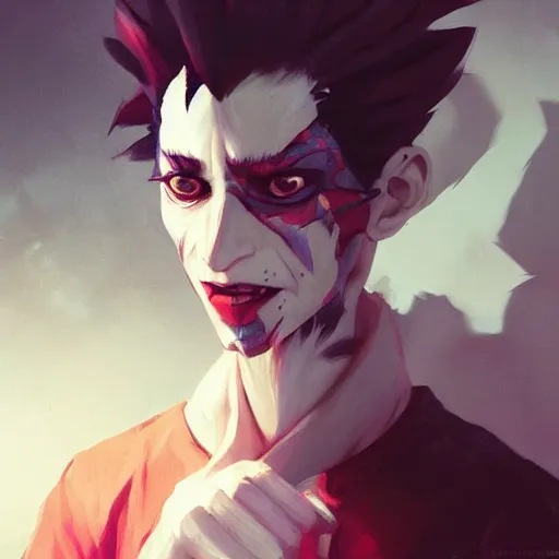 Image similar to beautiful portrait of hisoka morow, hyper realistic, sharp, greg rutkowski, wlop, loish, dishonored 2, soft lighting