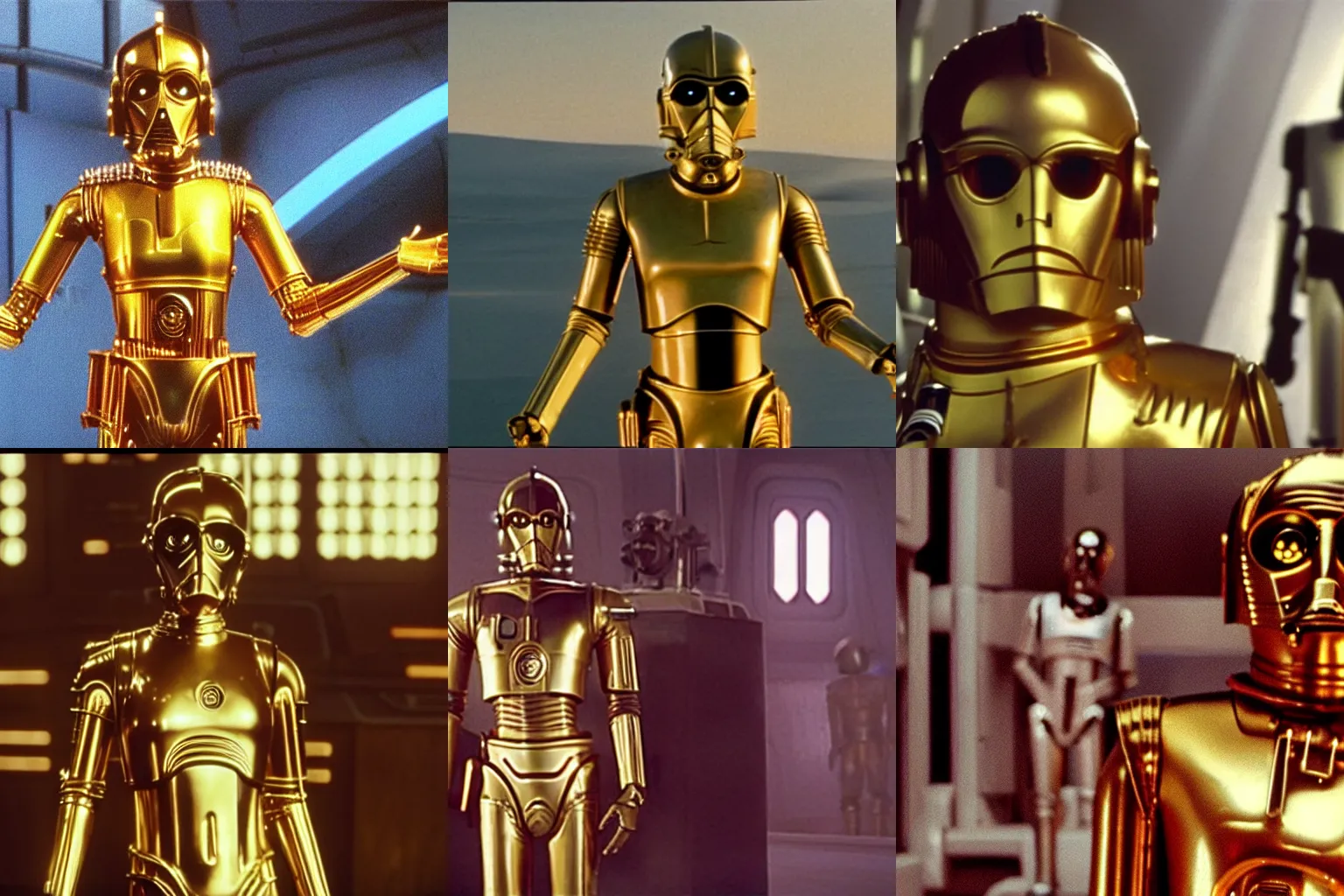 Prompt: Film still of Emma Watson as C-3PO in Star Wars (1977)