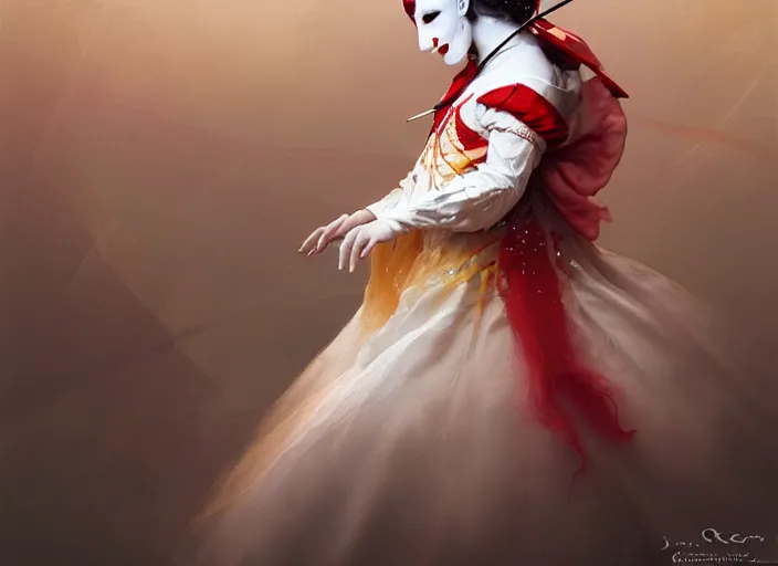 Prompt: award winning digital art of a beautiful elegant pierrot jester wearing a traditional pierrot outfit, performing at a magnificent carnival, beautiful background, trending artstation, digital art, aesthetic, bloom, intricate, elegant, sharp focus, digital illustration, highly detailed, octane render, digital painting, concept art, art by ruan jia and greg rutkowski and sachin teng, masterpiece