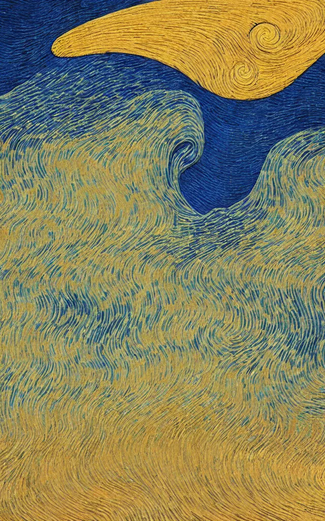 Image similar to rainy streets of kyoto, fractal waves. japanese embroidery. retro minimalist art by jean giraud and van gogh.