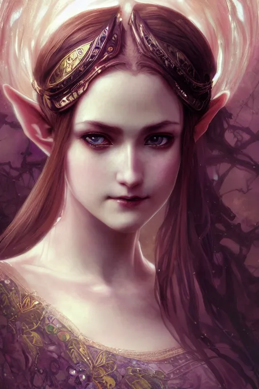 Image similar to beautiful and victorian and luxury and gothic princess Zelda portrait like smoky eyes+front face with light flowing hair, ultradetail face, art and illustration by tian zi and craig mullins and WLOP and alphonse mucha, fantasy, intricate complexity, human structure, human anatomy, fantasy character concept, watermark, blurry, hyperrealism 8k