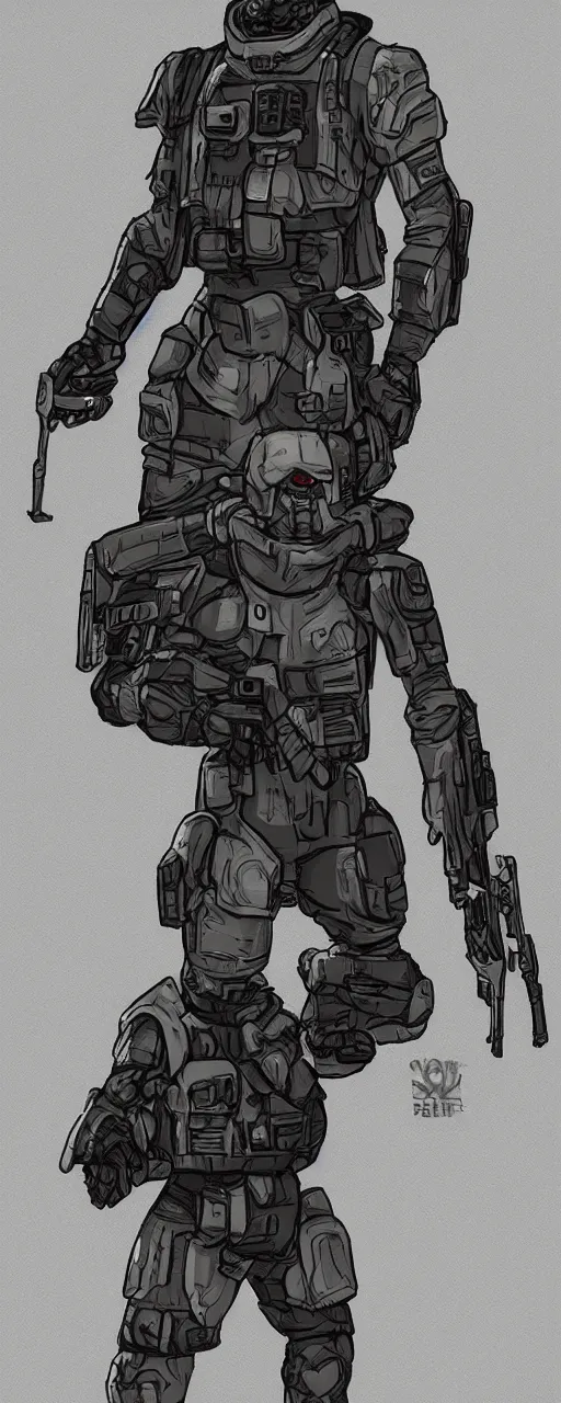 Prompt: scifi soldier in the style of sixmorevodka