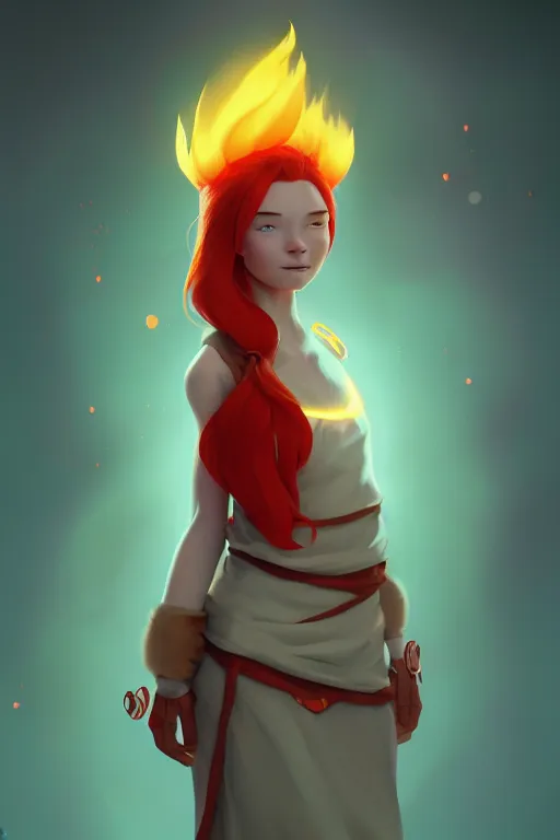 Image similar to super cute Bioluminescent fire mage with red hair and freckles character concept, soft light, soft mood, realistic body features and face, illustration, painting oil on canvas by Elena Zhurikhina and Goro Fujita and Charlie Bowater, octane render trending on artstation, 4k, 8k, HD