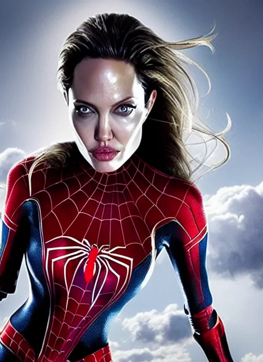 Image similar to angelina jolie as a spider - woman. highly detailed, 4 k