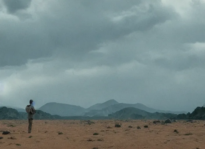 Image similar to A very high resolution image from a new movie, landscape, raining, hot, directed by wes anderson