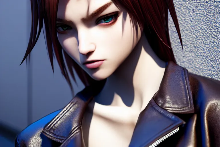 Image similar to extremely beautiful aesthetic girl with leather jacket in the urban city, occlusion shadow, specular reflection, rim light, unreal engine, octane render, artgerm, artstation, art by hiroaki samura and jiro matsumoto and yusuke murata, high quality, intricate detailed 8 k, beautiful shape of face and body, sunny day