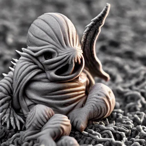 Image similar to baby cthulhu, macro photograph with shallow dof, adorable, freaky