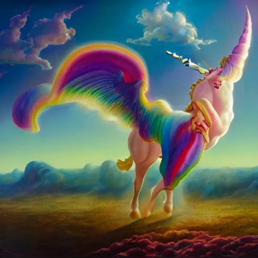 Prompt: an iridescent unicorn with translucent wings eating in a field of marijuana, nebulas is in the sky, oil painting by boris vallejo, concept art, highly detailed, high quality, 8 k,