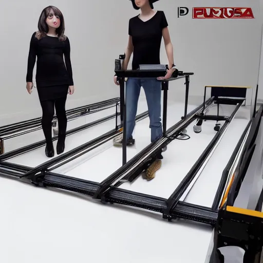 Image similar to prusa conveyor belt 3 d printer, high - end fashion photoshoot