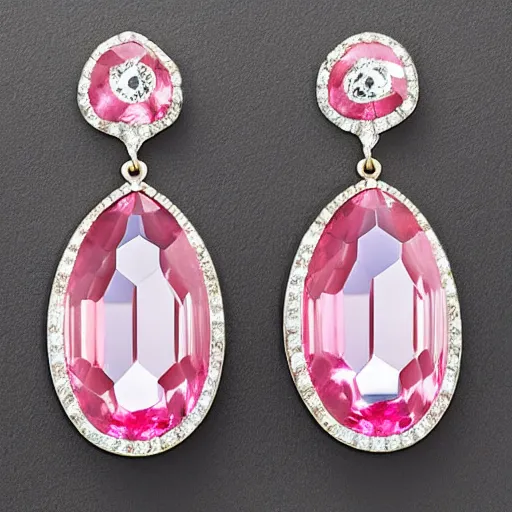 Image similar to jewelry design, a pair of pink crystal rose earrings