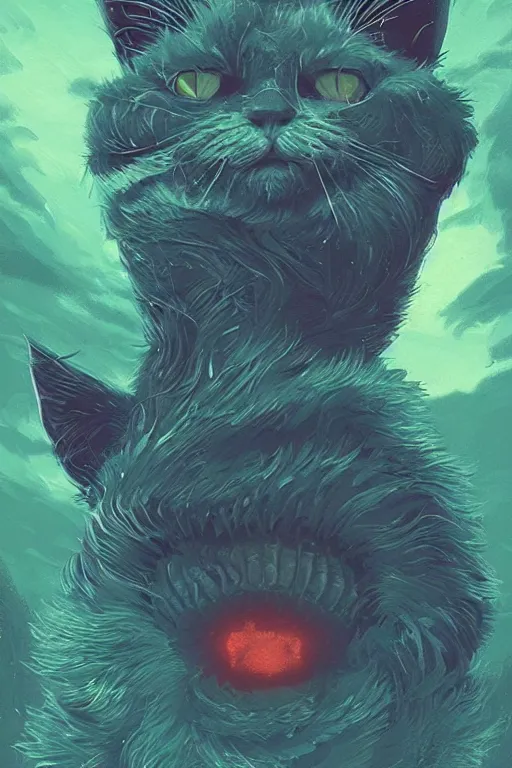 Image similar to demon cat. art by mike winkelmann, sticker, illustration, highly detailed,