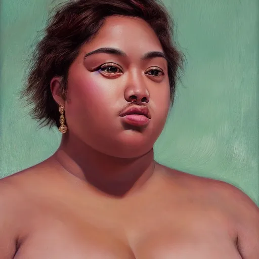 Image similar to A portrait of a powerful and thick beautiful non-binary person, medium tone skin, oil painting, majestic, detailed, high resolution