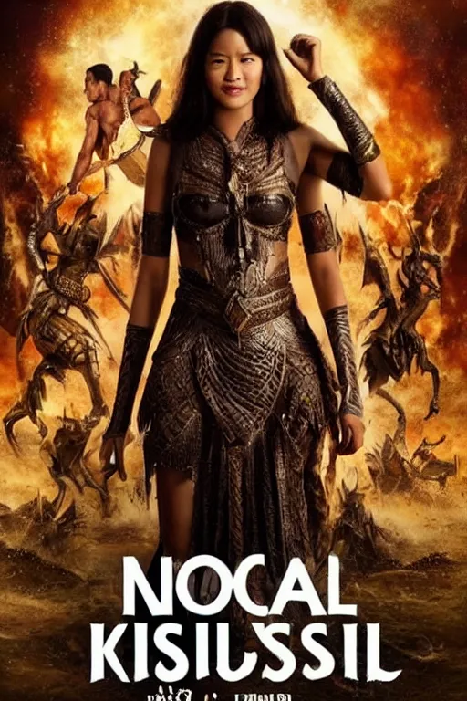 Image similar to movie poster, indonesian kingdom movie, colossal, middle - ages indonesia, ksatria and naga