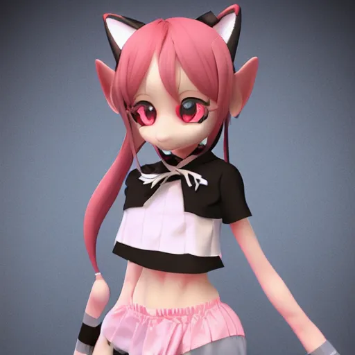 Image similar to cute fumo plush of a popstar cat girl, anime girl, idol, tomboy, artstation, vray