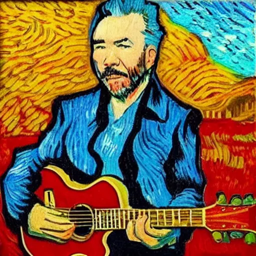 Image similar to John Prine in the style of Van Gogh