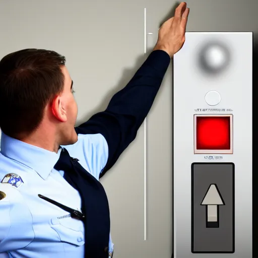 Prompt: a police officer screaming at a light switch