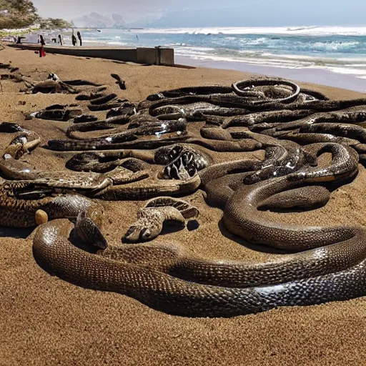 Image similar to deep pit of venomous snakes on a beach