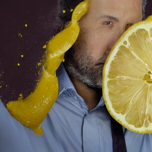 Prompt: a man with lemon texture skin