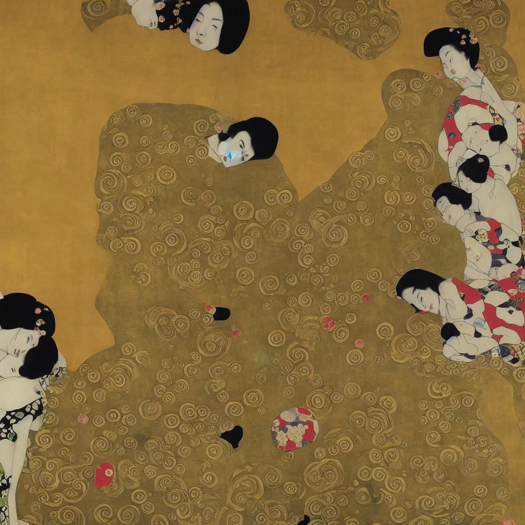 Image similar to Japanese art in the style of Gustav Klimt