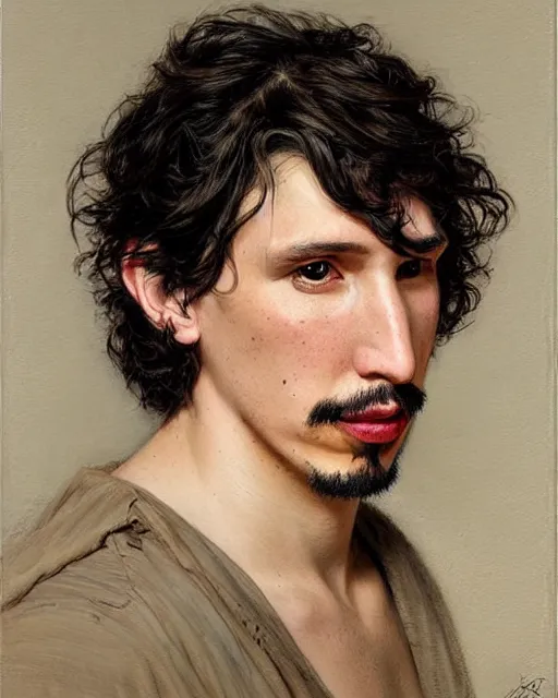 Image similar to beautiful realistic artistic detailed portrai of a short - haired adam driver by gaston bussiere, donato giancola