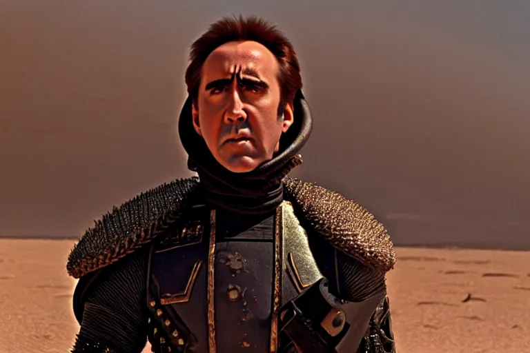 Prompt: Nicolas cage in dune high resolution still film